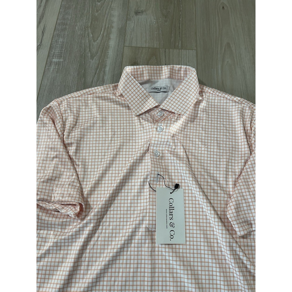 Collars and Co Dress Collar Polo Shirt Mens L Check  Pattern Orange